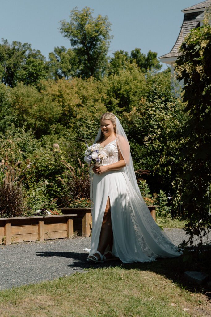 Bride walking to her first look on her wedding day in winnipeg