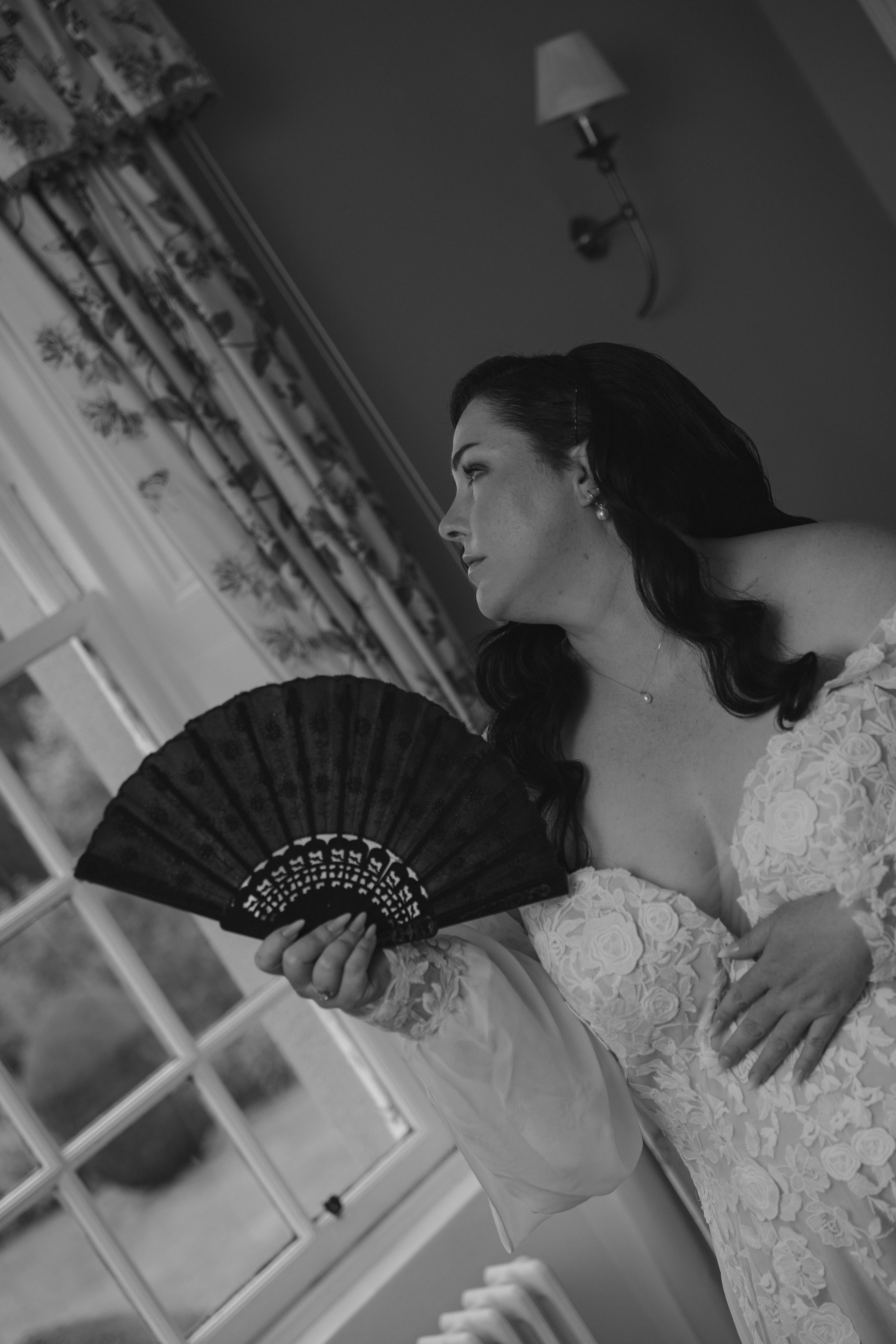 Documentary wedding photography capturing bride in emotional anticipation during a peaceful wedding morning in Scotland.