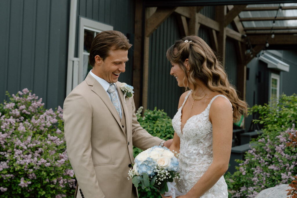 Bride and groom seeing each other for the first time on their wedding day at Hawthorne Estates